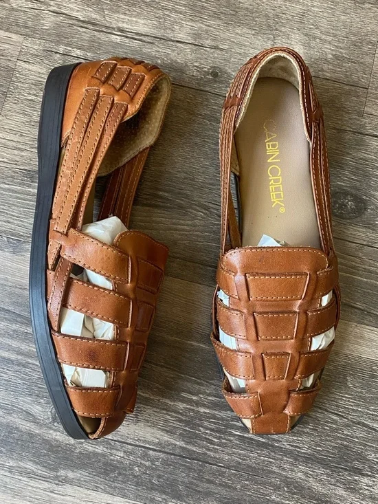 Cabin Creek Womens Brown Woven Leather Slip-On Loafers Size 7 - Picture 1 of 9